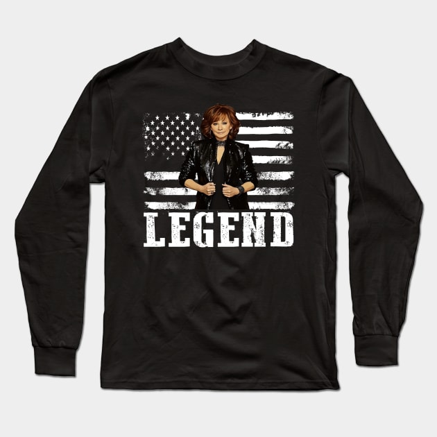 Distressed American Flag Reba Mcentire Music Legend Long Sleeve T-Shirt by Vapool